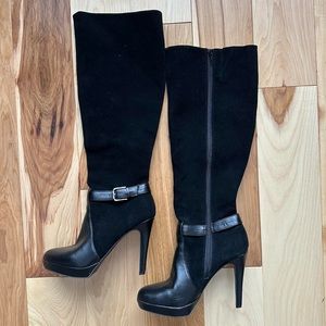 Club going out Knee High leather and suede black heeled boots